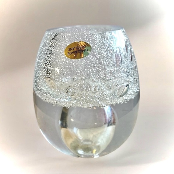 Vintage Other - Handmade Polish Art Glass Bubble Candle Holder Clear Votive Modern Decor